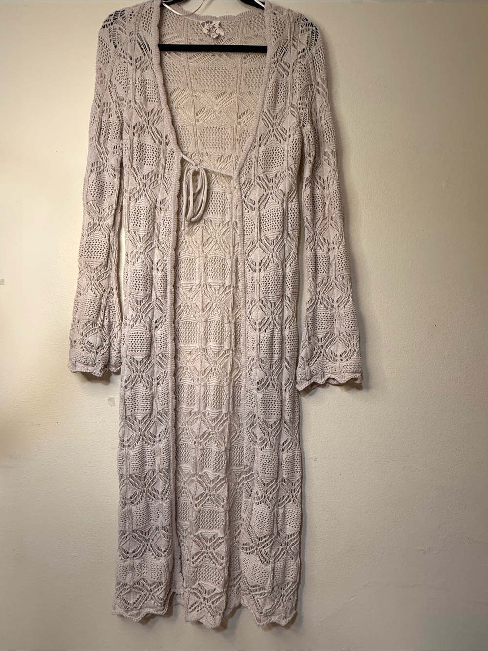 Hippie Rose Cream Crochet Long Cardigan